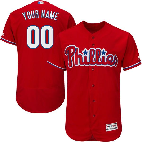 Men Philadelphia Phillies Majestic Alternate Red Scarlet Flex Base Authentic Collection Custom MLB Jersey->women mlb jersey->Women Jersey